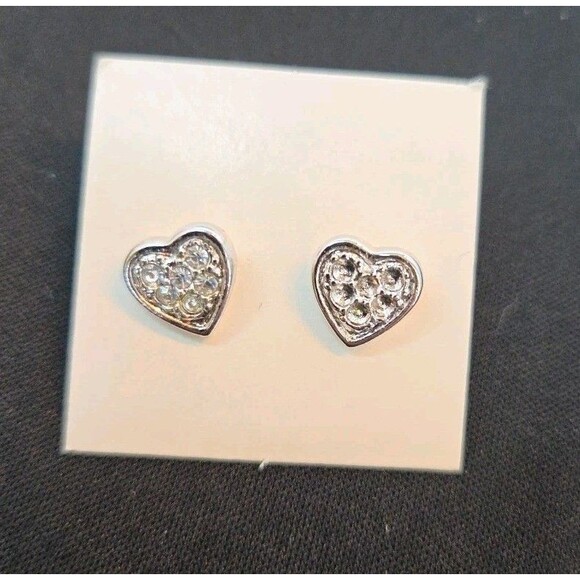 Avon Fashion Accents Heartshine Silvertone & Rhinestone Pierce Earrings 1979 NWB - Picture 6 of 8